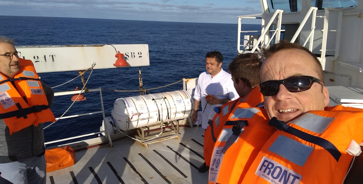 Fire-drill selfie with Chef Alex telling us to keep calm Fire-drill selfie with Chef Alex telling us to keep calm
