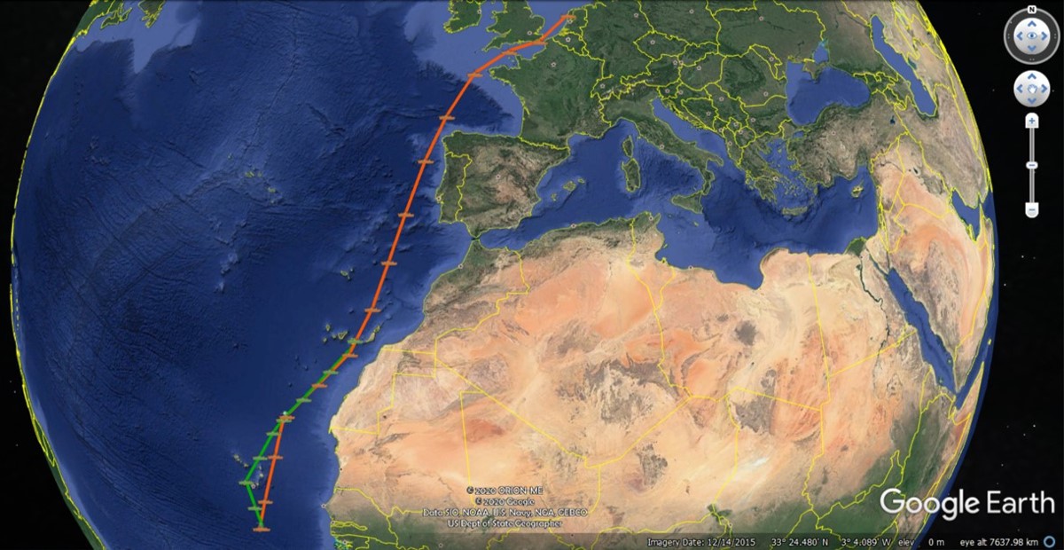 Actual cruise track of expedition 64PE482 Actual cruise track of expedition 64PE482