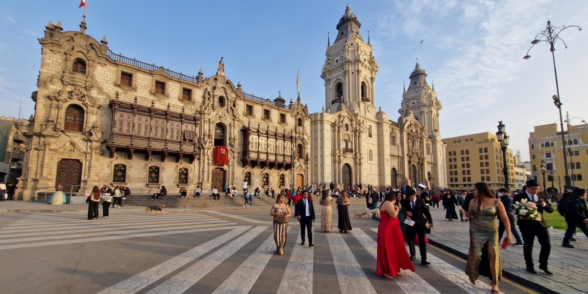 Plaza Mayor in Lima with a view on the magnificent cathedral and city hall Plaza Mayor in Lima with a view on the magnificent cathedral and city hall